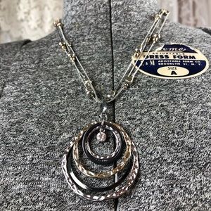 Mixed Metals & Textures Muti-Hoop Multi-Strand Pendant Necklace with Rhinestone